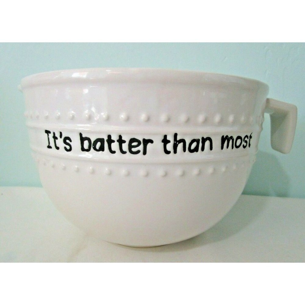 It's Batter Than Most White Hobnail Accent Farmhouse Batter Bowl Unmarked EUC